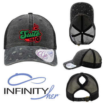 1620 Collective Merch Infinity Her - Women's Printed Visor with Mesh Back Cap - JANET Black/ Black Leopard/ Black SKU#S1620IHJANET97695